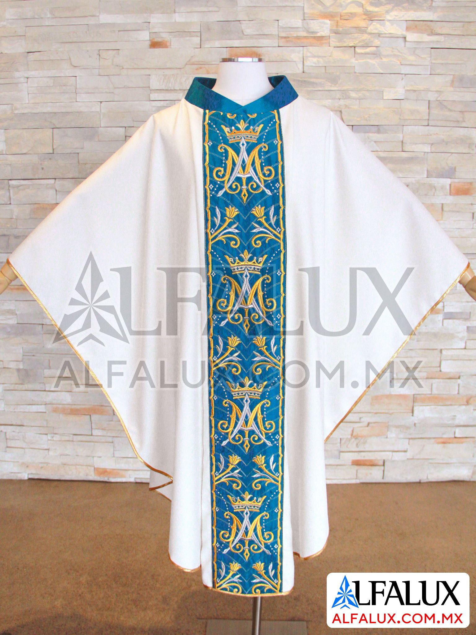 34 MATER DEI Alfalux Casulla Central Blanco Azul Turqueza 201 (3)